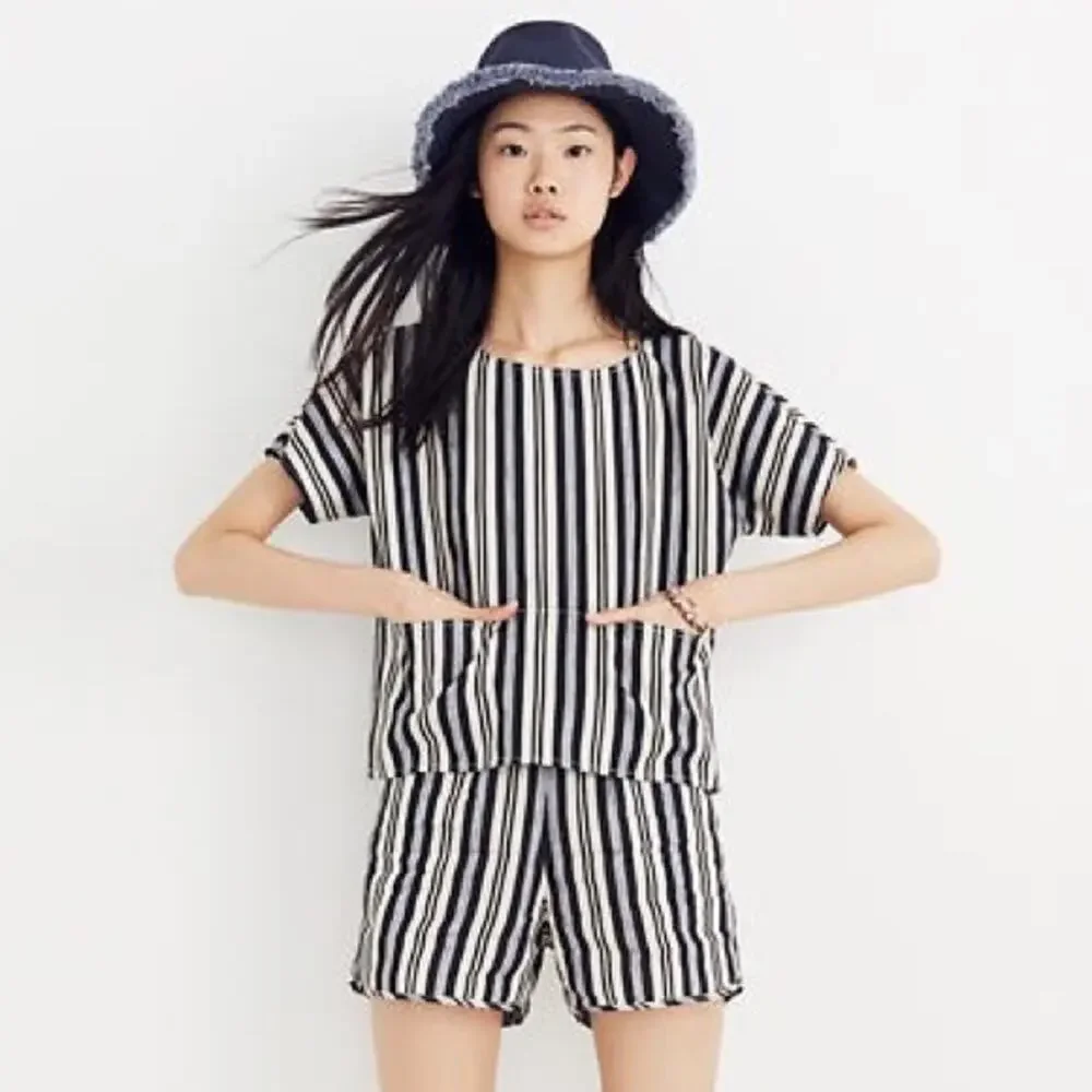 Madewell Boxy Crop Tee Top In Evelyn Stripe  XS